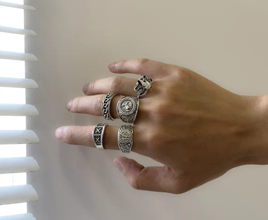 Retro Embossed Horse Chain Ring