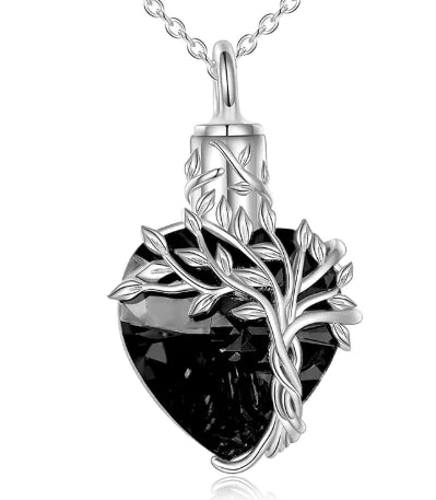 Tree of Life Heart Urn Necklace with Gemstone Pendant