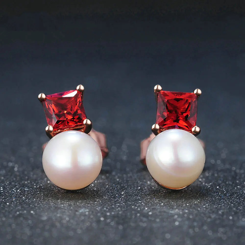 Elegant 925 Silver Earrings with Garnet and Pearls