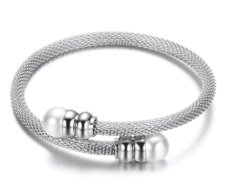 18K Gold Three-Color Pearl Titanium Steel Bracelet