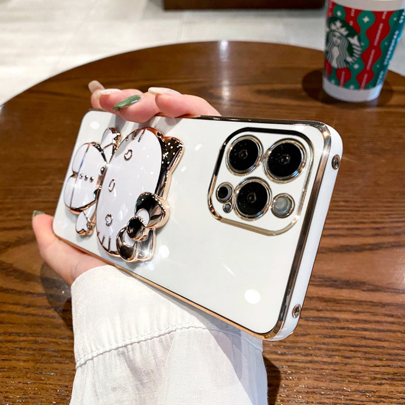 Cat Stand Makeup Mirror Case for iPhone 15/14 Pro Max