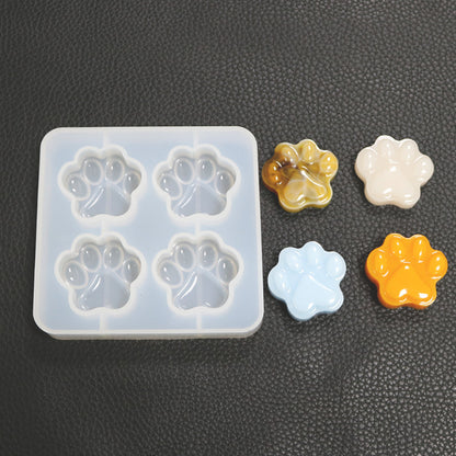 4-Cat Paw Silicone Mirror Crystal Resin Mold Pendant