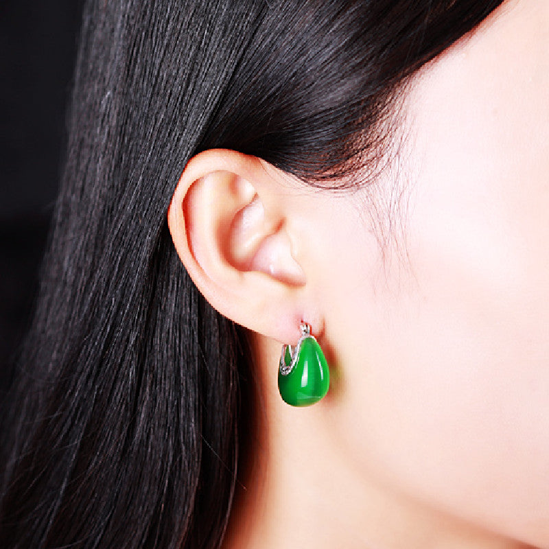 925 Silver Vintage Cat's Eye Stone Earrings (Gift)