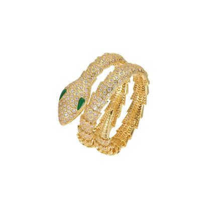 Vintage Green Eyed Snake Bracelet with Diamond Zircon