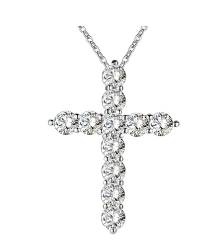 Silver Cross CZ Crystal Pendant Necklace for Women