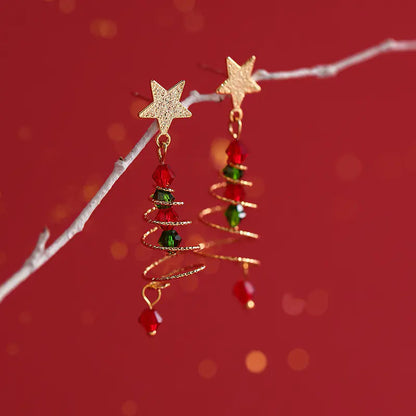 S925 Silver Christmas Tree Star Tassel Earrings