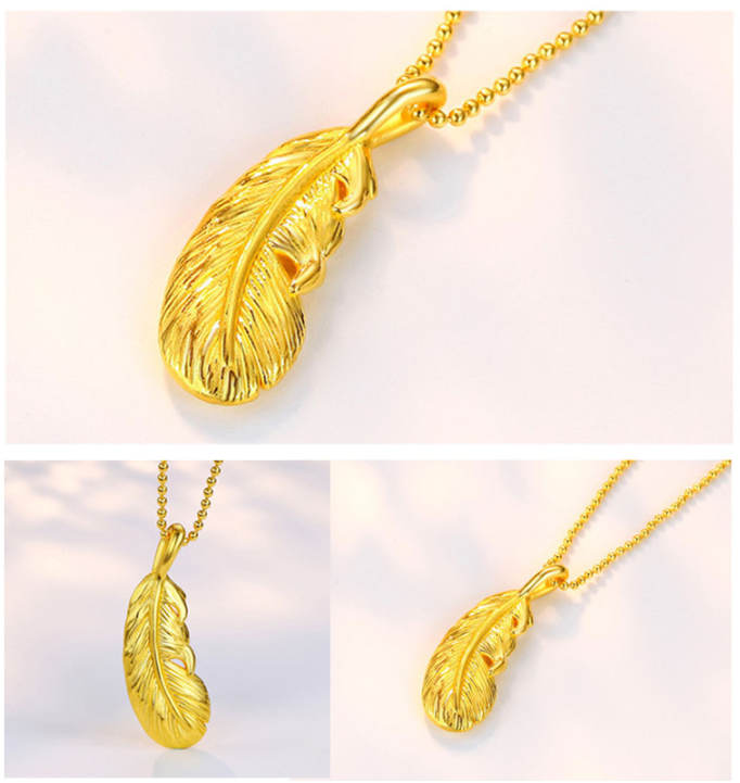 Feather Pendant Necklace, Gold-Plated Jewelry for Women