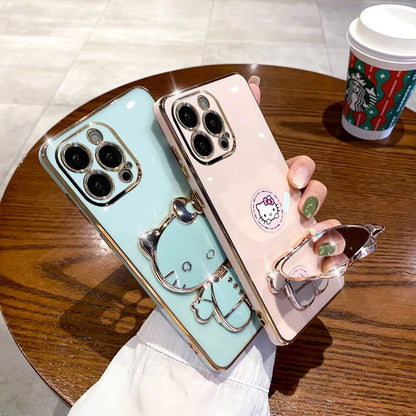 Cat Stand Makeup Mirror Case for iPhone 15/14 Pro Max