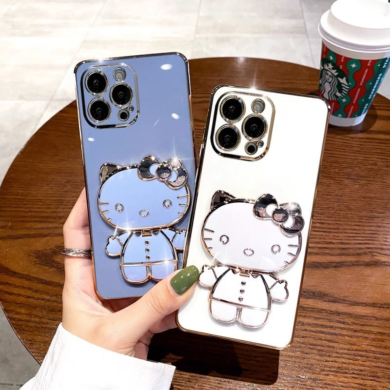 Cat Stand Makeup Mirror Case for iPhone 15/14 Pro Max