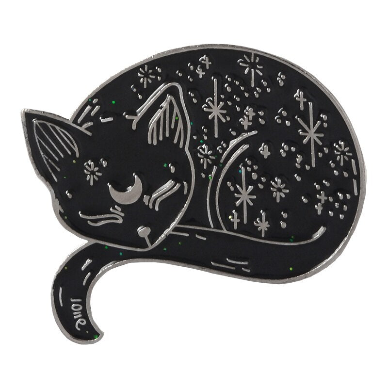 Elegante schwarze Katzenbrosche - Katzen-Emaille-Pin
