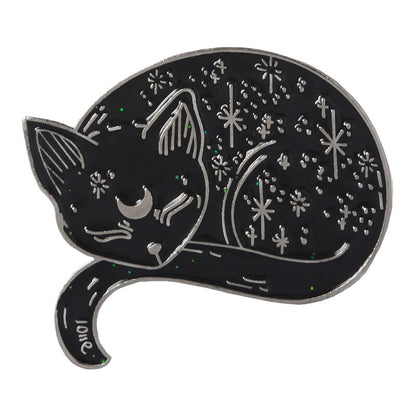 Elegante schwarze Katzenbrosche - Katzen-Emaille-Pin