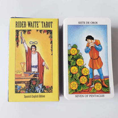 Tvåspråkiga Knight Tarotkort på engelska och spanska