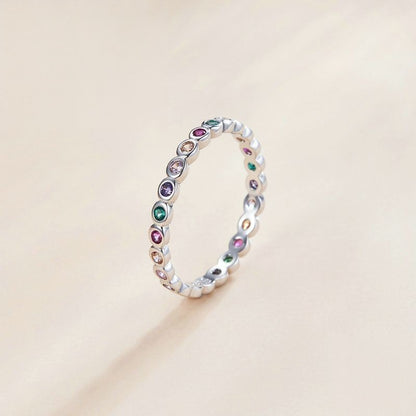 S925 Silver Colorful Zircon Rainbow Ring for Women