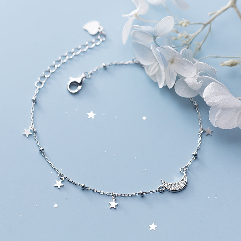 Minimalist Star and Moon Bracelet with S925 Silver