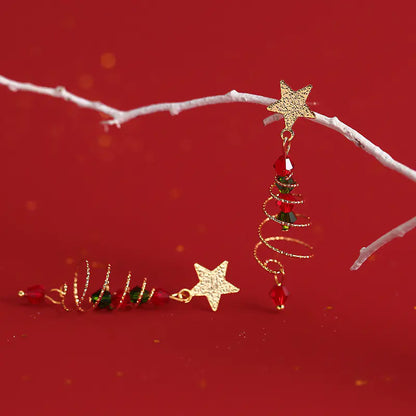 S925 Silver Christmas Tree Star Tassel Earrings
