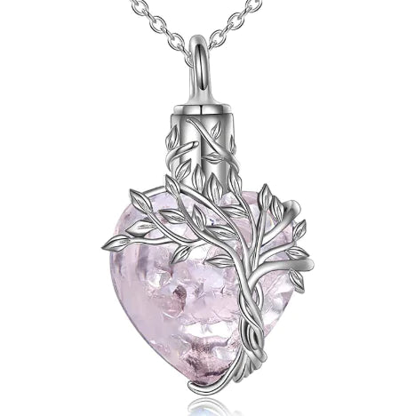 Tree of Life Heart Urn Necklace with Gemstone Pendant