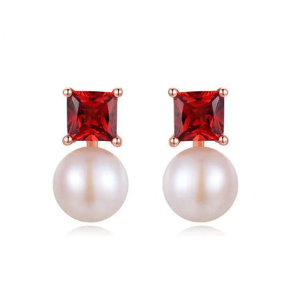 Elegant 925 Silver Earrings with Garnet and Pearls