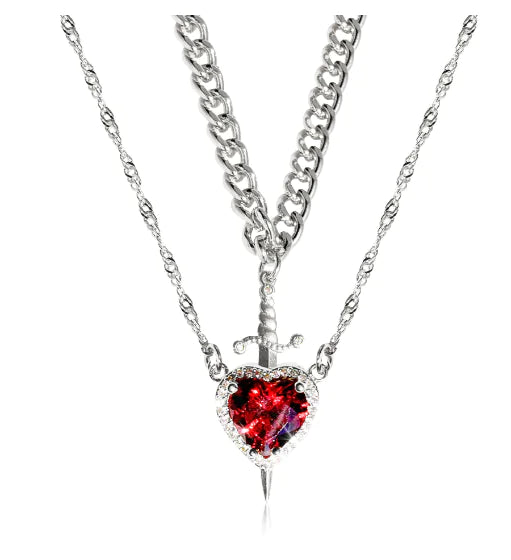 Sorella™ Heart & Sword Layered Necklace (One Set)