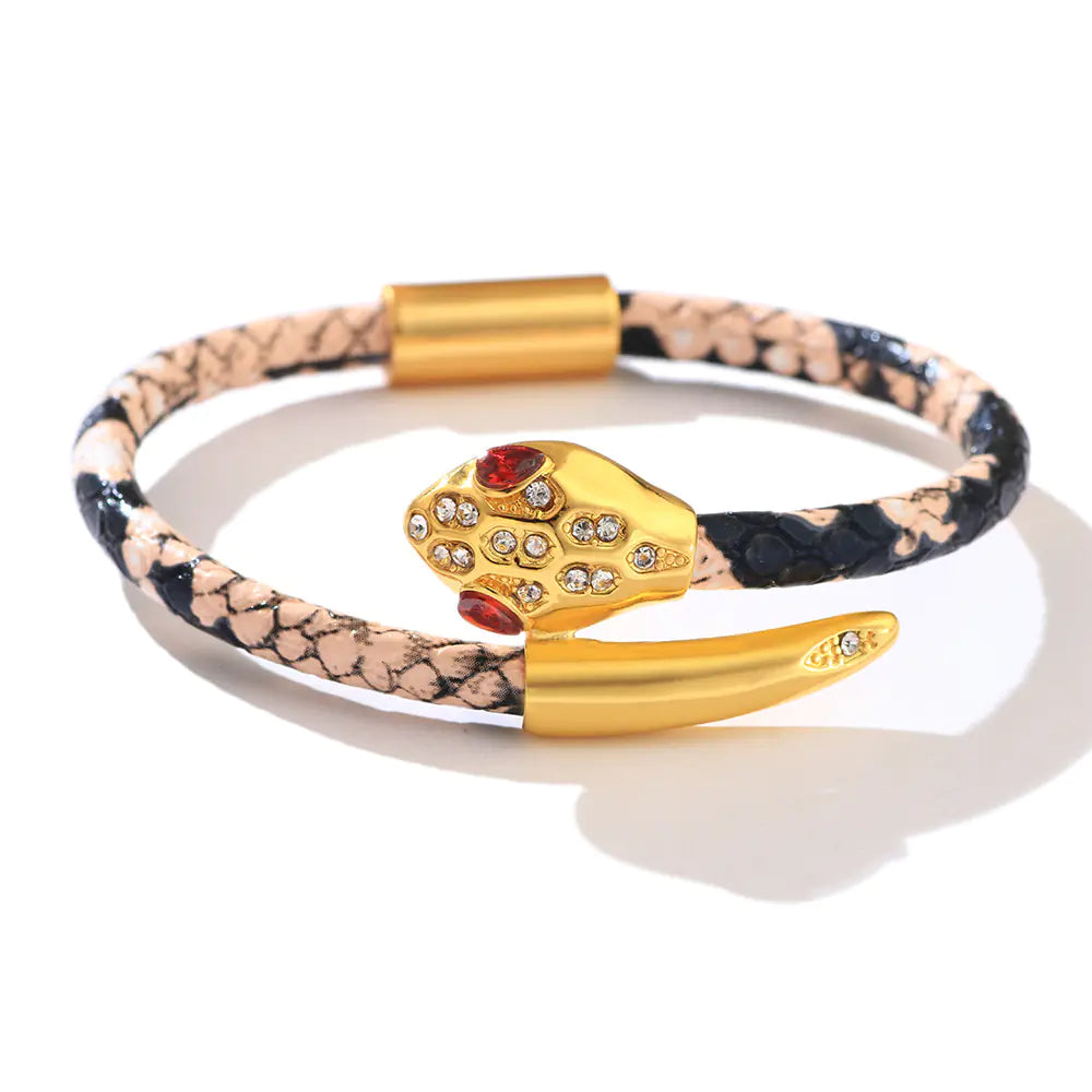 Zircon Inlaid Leopard Copper Snake Head Bracelet