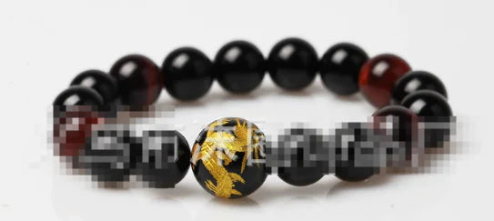 Natural Tiger Eye and Black Agate Beaded Bracelet