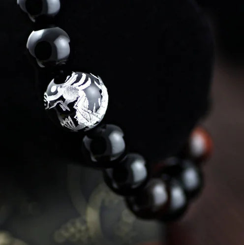 Natural Tiger Eye and Black Agate Beaded Bracelet