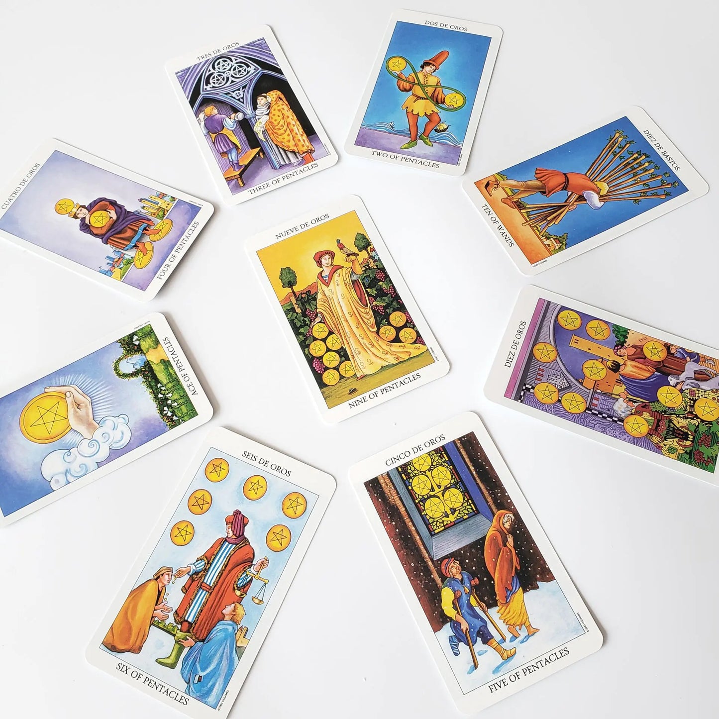 Tvåspråkiga Knight Tarotkort på engelska och spanska