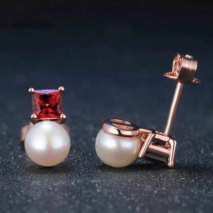 Elegant 925 Silver Earrings with Garnet and Pearls