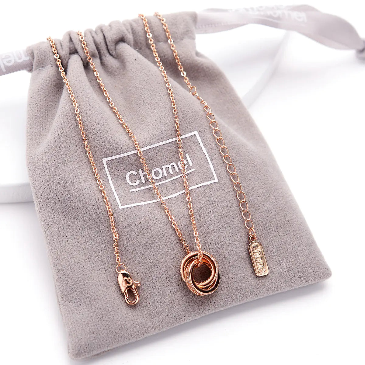 Chomel S925 Silver Dubbelring Halsband för Kvinnor