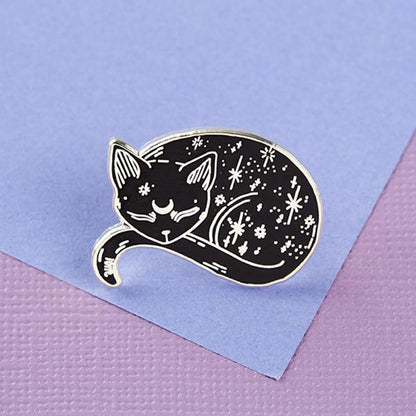 Elegante schwarze Katzenbrosche - Katzen-Emaille-Pin
