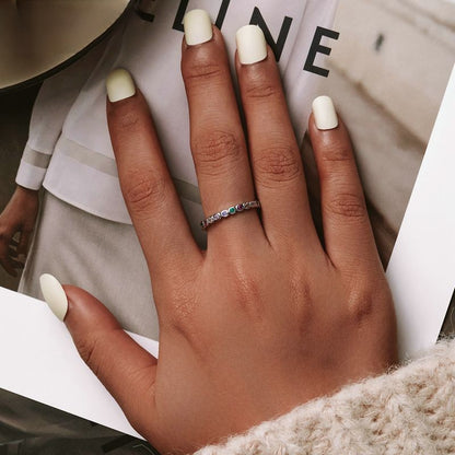 S925 Silver Colorful Zircon Rainbow Ring for Women