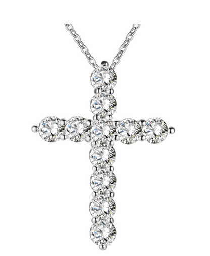 Silver Cross CZ Crystal Pendant Necklace for Women
