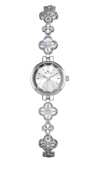 Lucky Zircon Women's Watch with Four-Leaf Clover Design
