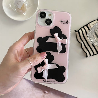 Cute Pink Bow Rabbit Phone Case for iPhone 11-15 Pro Max