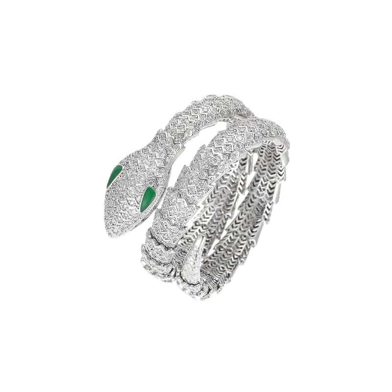 Vintage Green Eyed Snake Bracelet with Diamond Zircon