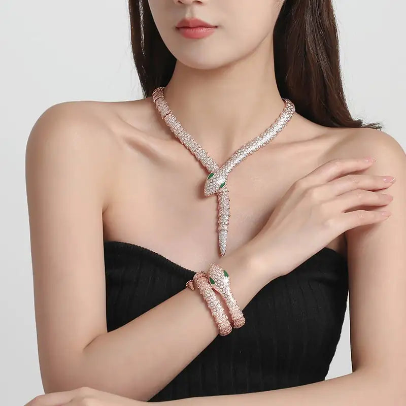 Vintage Green Eyed Snake Bracelet with Diamond Zircon