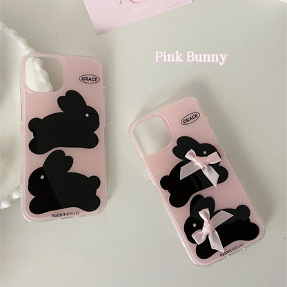 Cute Pink Bow Rabbit Phone Case for iPhone 11-15 Pro Max