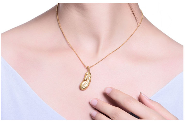 Feather Pendant Necklace, Gold-Plated Jewelry for Women
