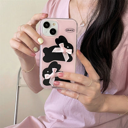 Cute Pink Bow Rabbit Phone Case for iPhone 11-15 Pro Max