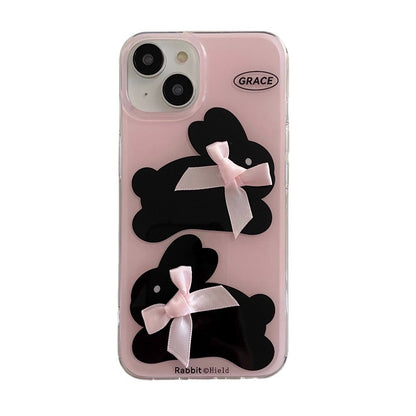 Cute Pink Bow Rabbit Phone Case for iPhone 11-15 Pro Max