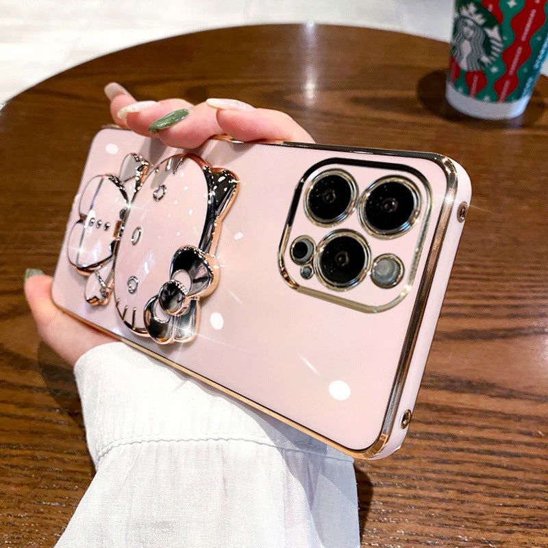 Cat Stand Makeup Mirror Case for iPhone 15/14 Pro Max
