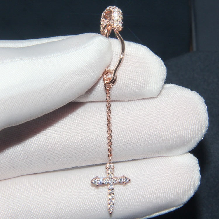 S925 Silver Cross Earrings with Crystal Studs