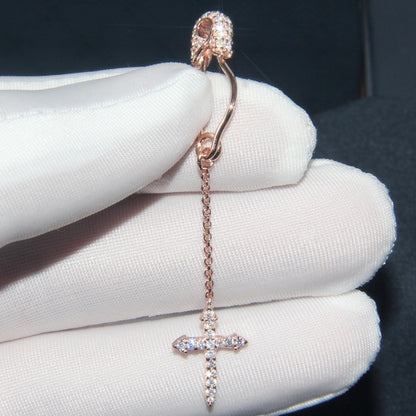 S925 Silver Cross Earrings with Crystal Studs