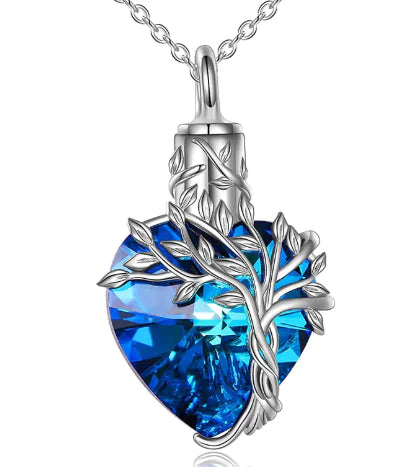 Tree of Life Heart Urn Necklace with Gemstone Pendant