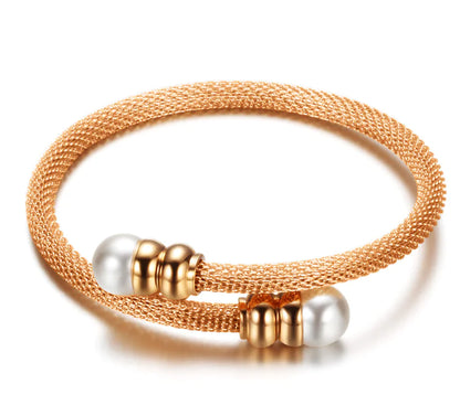18K Gold Three-Color Pearl Titanium Steel Bracelet
