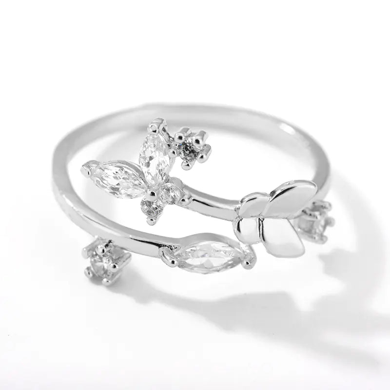 Färsk blommig justerbar zirkonring för kvinnor