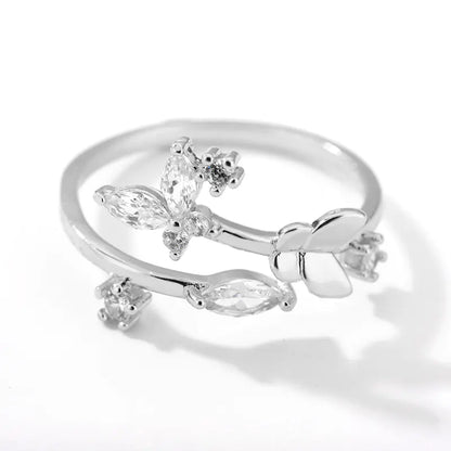 Färsk blommig justerbar zirkonring för kvinnor