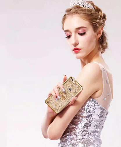 Rhinestone Ring Phone Case with Durian Flower Design