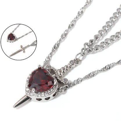 Sorella™ Heart & Sword Layered Necklace (One Set)