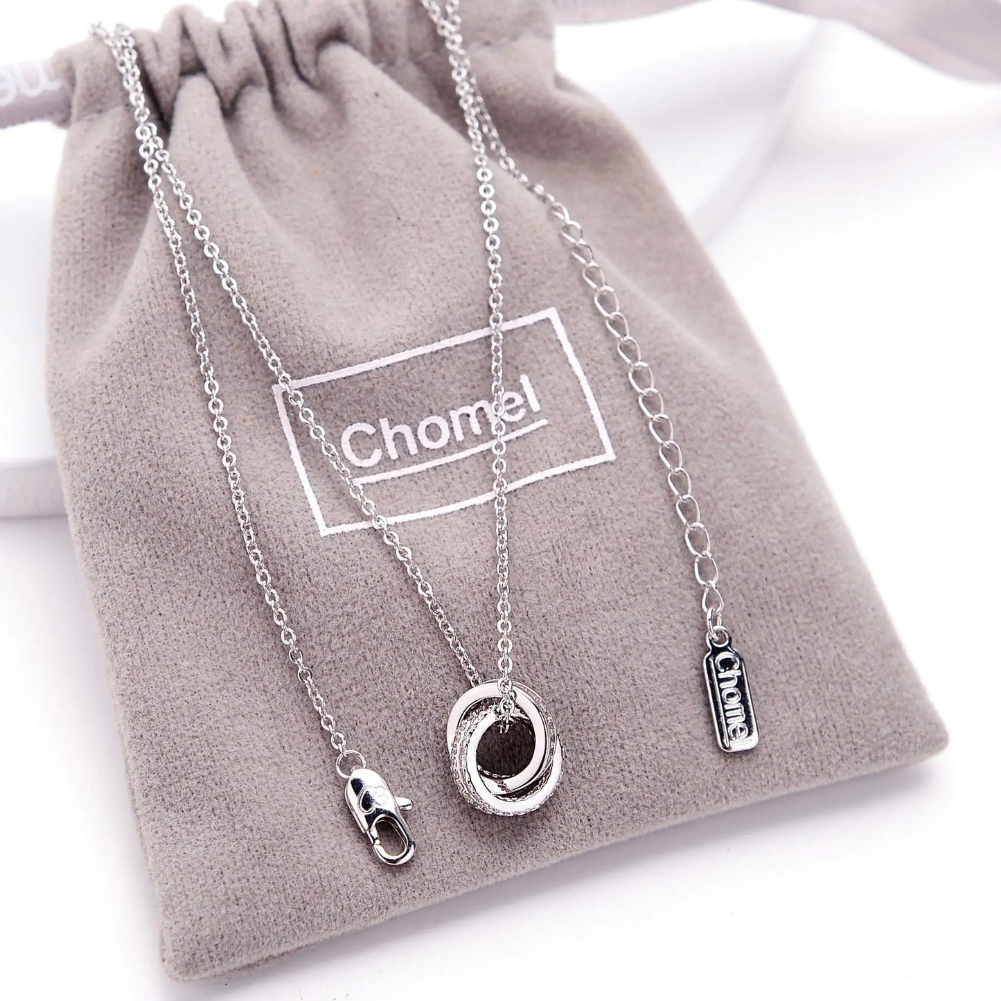 Chomel S925 Silver Dubbelring Halsband för Kvinnor