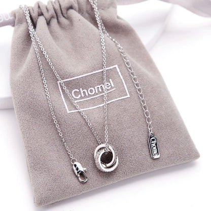 Chomel S925 Silver Dubbelring Halsband för Kvinnor